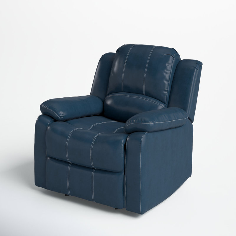 Kahler 37.75" Wide Faux Leather Manual Glider Recliner, Blue Faux Leather