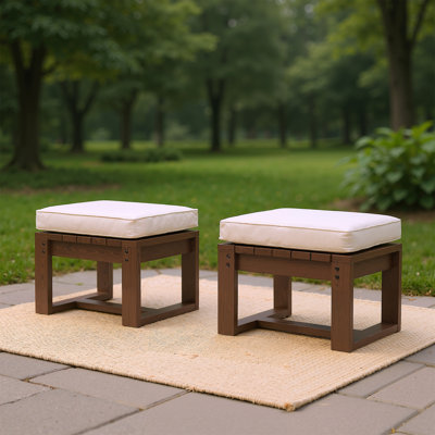 All - Weather Outdoor Indoor Ottomans Set With Solid Wood Frame, 25d Sponge & Olefin Cushions, Easy Assembly