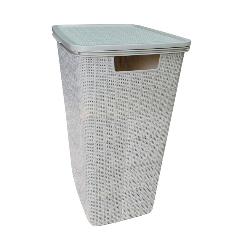 Plastic Laundry Hamper with Handles, Beige