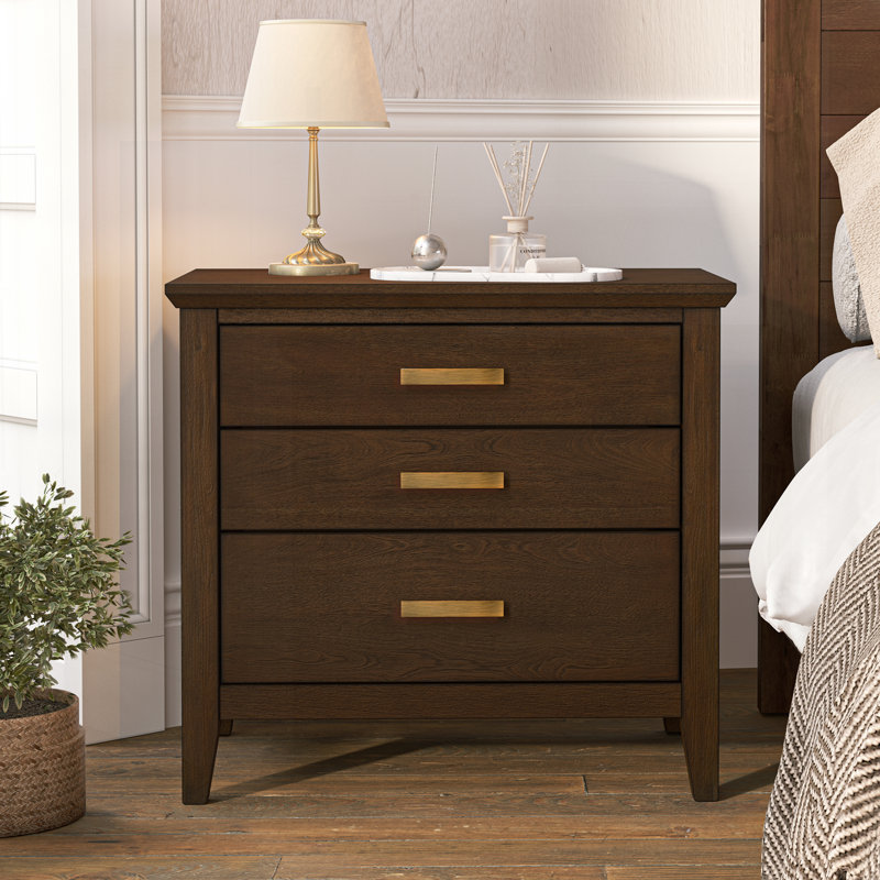 Lessio 25.8"W 3-Drawer Nightstand, Dark Walnut