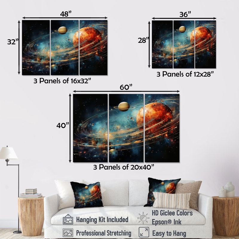 Saturn Ruby Rings Orbiting Elegance - Our Solar System Wall Decor Set, 28" H x 36" W x 1" D, Wrapped Canvas