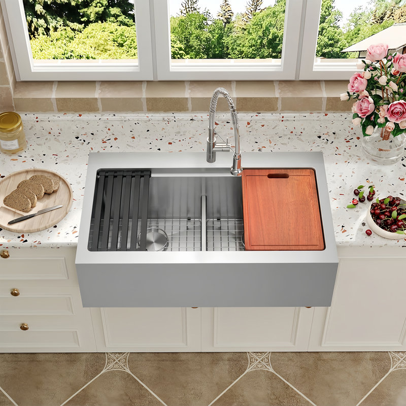 Évier de cuisine à double cuve en acier inoxydable 304 de calibre 16 avec des accessoires de 36 pouces L 36 po x l 22 po Workstation