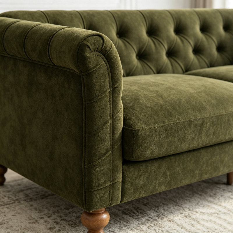 Canapé Chesterfield avec dossier capitonné et revêtement en polyuréthane, Polyuréthane vert