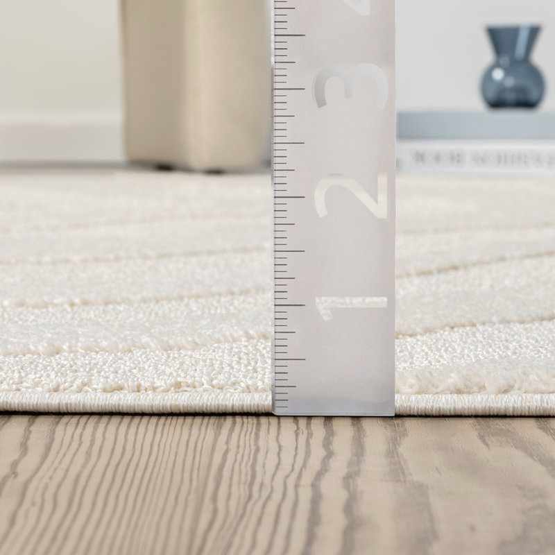 Abani Huertas WAV100B Cream Geometric Wavy Area Rug, Rectangle 4' x 6'