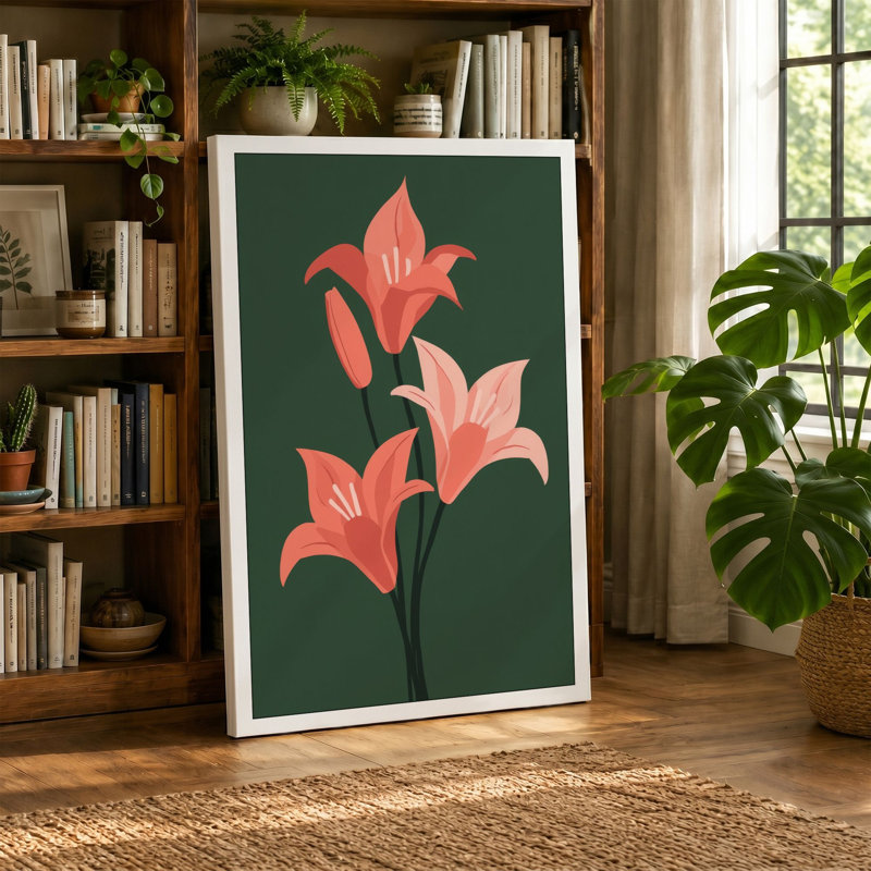 Lilies in Bloom Botanical - Wrapped Canvas, 18x12 - 45.7 x 30.5 cm, Terracotta Border