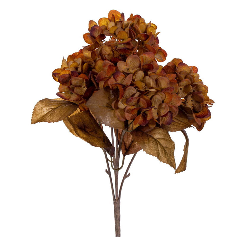 Vickerman 16.5" Artificial Yellow/Brown Hydrangea Bush 2/Bag. Recommended for indoor use., Yellow