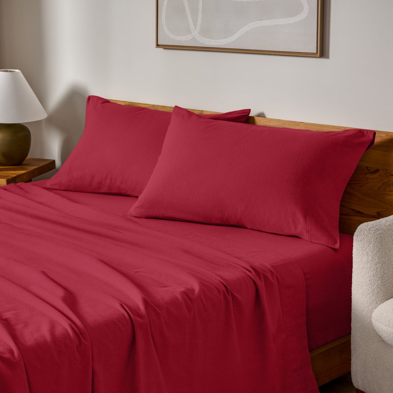 Housse de coussin 100% flanelle de coton, Rouge, 2 très grandes taies d'oreiller