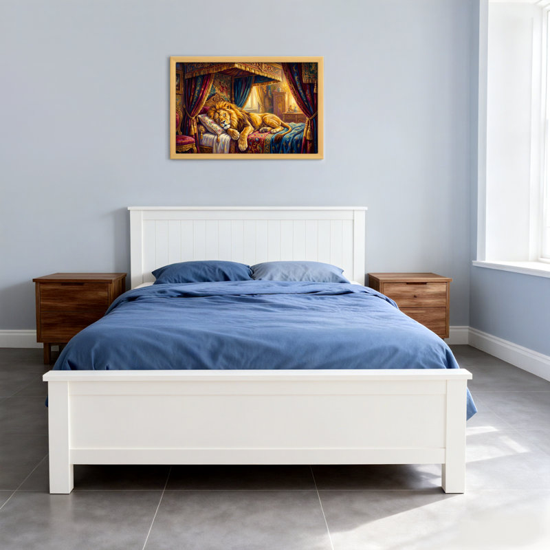 Animaux animaux reposant sur un lit royal avec rideaux, H 12 po x l 18 po, Toile tendue, Ne s’applique pas