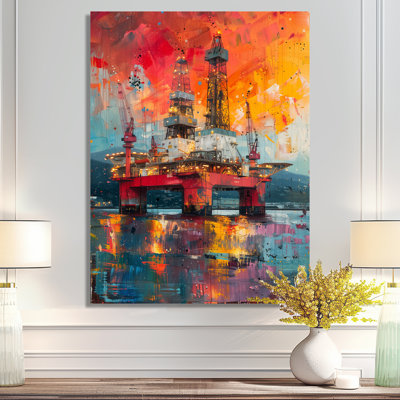 Red Orange Oil Rig Seafloor Rebellion - Art mural