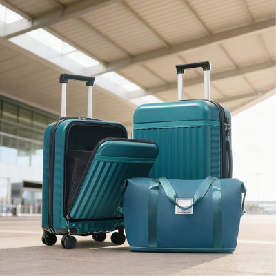 Front Opening Luggage Set 3 Piece, Hardside Carry On Suitcase With USB Port, Expandable Luggage With Handle Bag Spinner Wheels TSA Lock