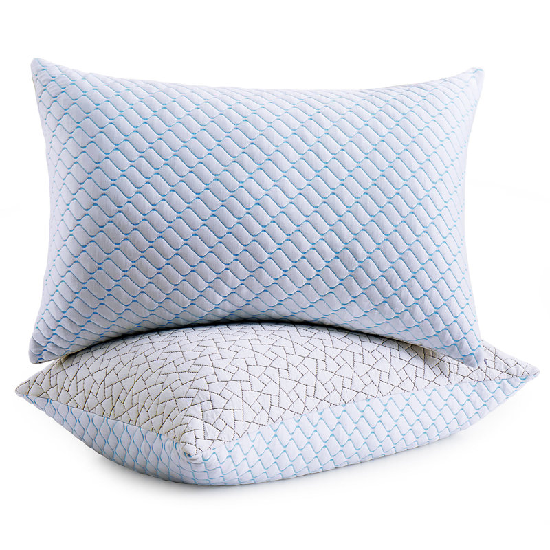 Cooling Memory Foam Pillows Set of 2 – Breathable Dual-Sided Cooling Cover, Medium Support Contour Pillow for Neck & Shoulder Pain, Bed Pillows for Back Side Sleepers