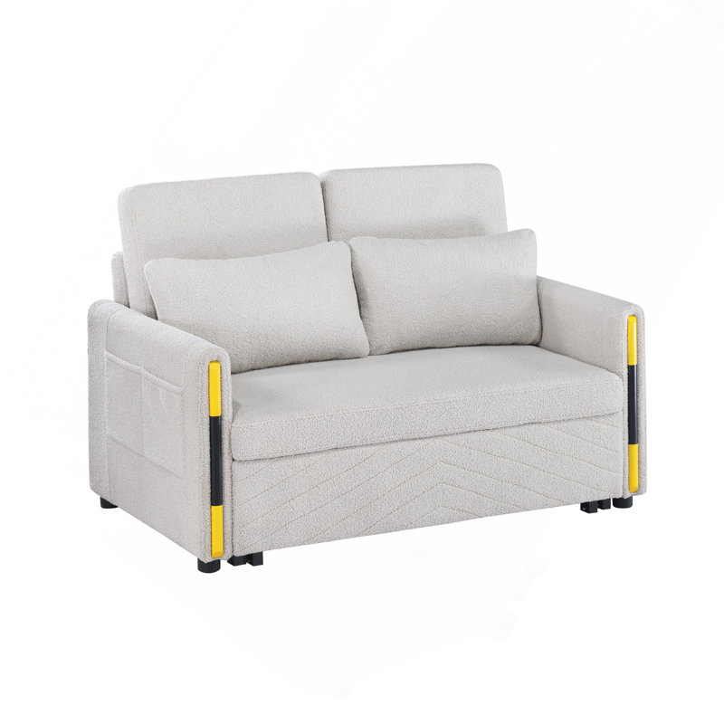 Causeuse-lit en velours beige 55,5 po avec conception à double tirette