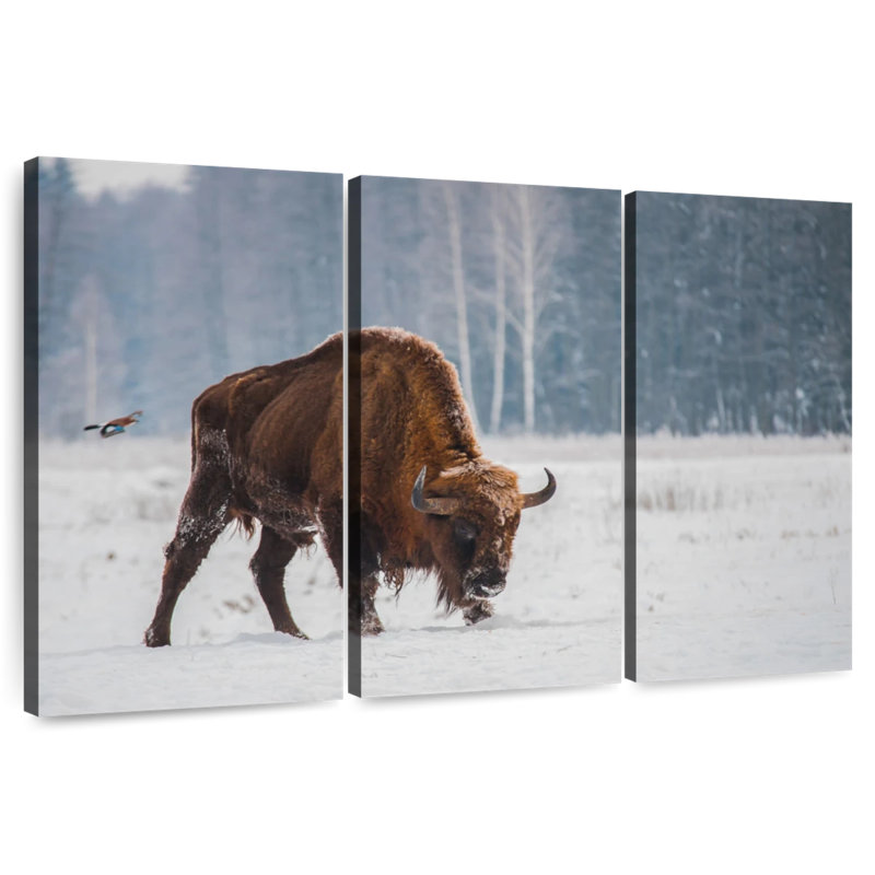 Brampt Bison In Snowy Forest, 28" H x 45" W