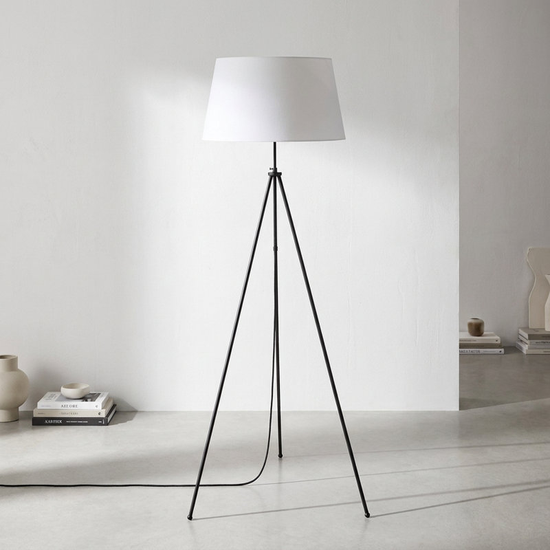 Lampe trépied sculpturale à abat-jour tambour