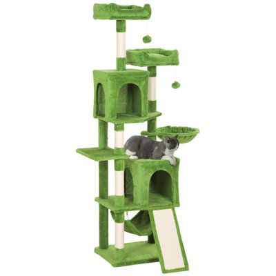 Arbre à chat 70 po, tour à chat multi-niveaux avec 2 condos, vert