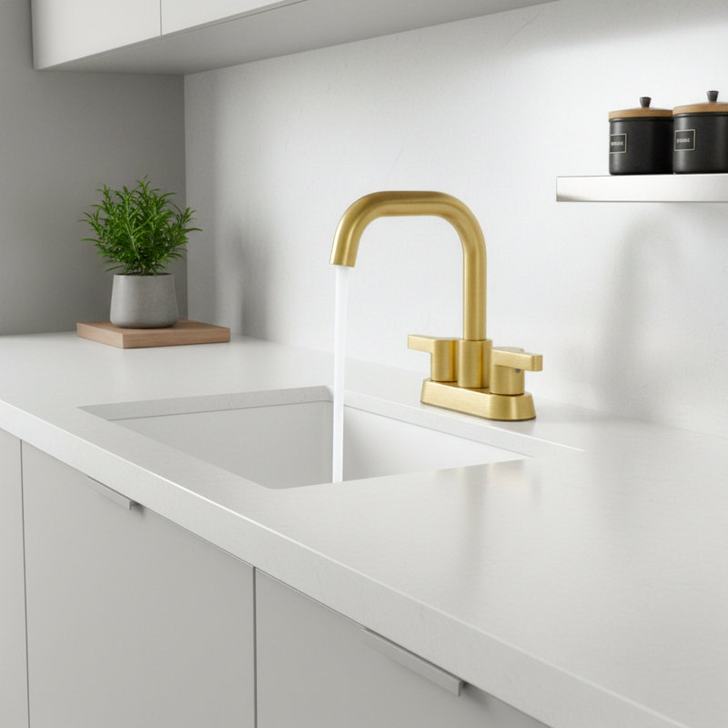 Brushed Gold 4" Centerset High-arc Bathroom Faucet With Pop-up Drain & Supply Lines, Brushed Gold