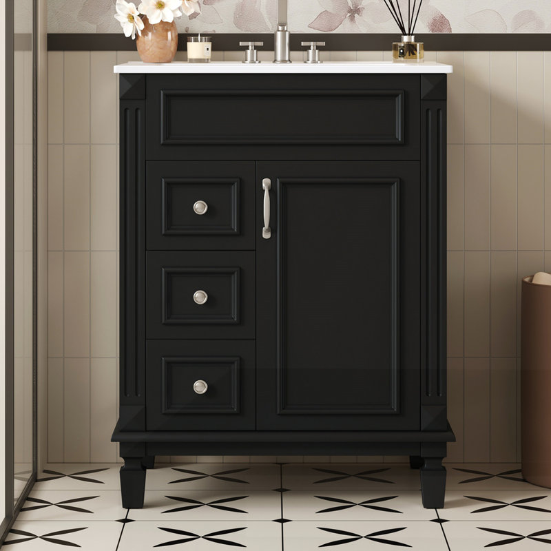 Meuble-lavabo 24 po avec lavabo en céramique, Noir