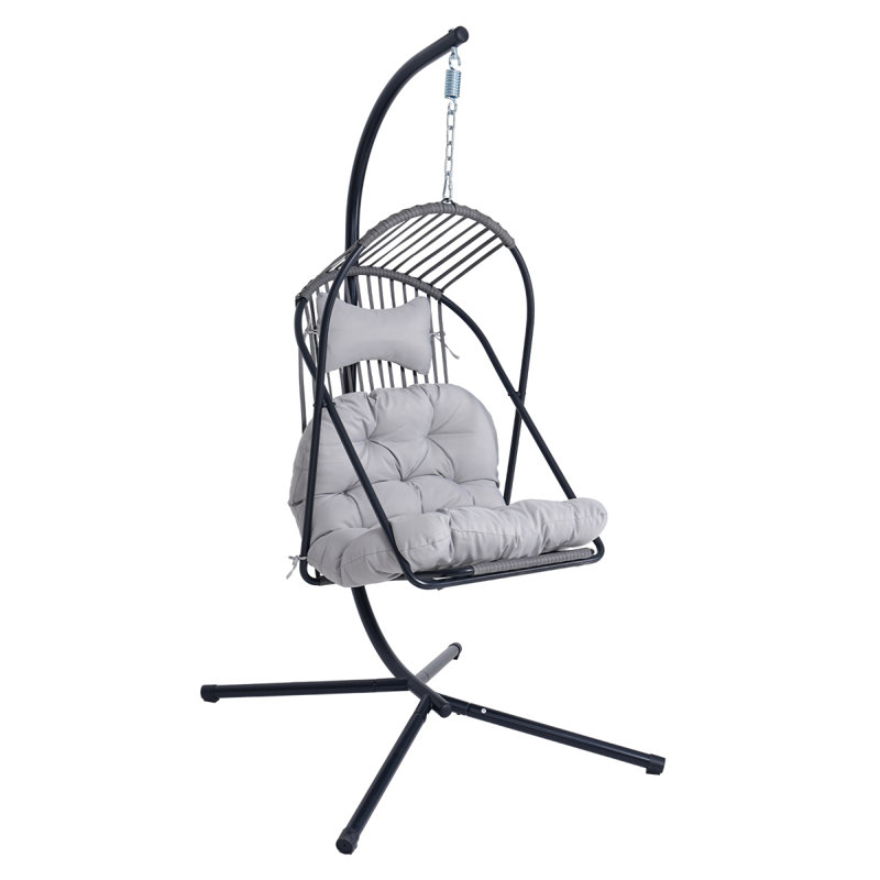 Balancelle suspendue avec hamac pour patio avec coussin résistant à l'eau et aux rayons UV pour chambre à coucher, balcon, jardin, intérieur, extérieur, jaune et gris