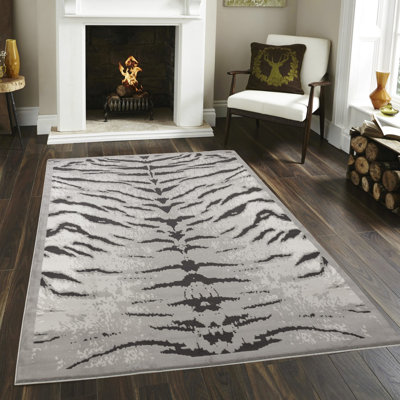 7 Ft. 10 In. X 3 In., Area Rug, 3D Cowhide Pattern, Gray And Silver, Machine-Made, Wild Style, High Traffic Floors In Home, & Pet Acceptable, Stain , Pile Rectangle, Visual, Lodge Aesthetic, ,
