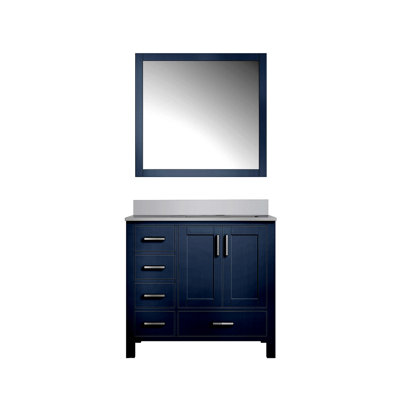Meuble-lavabo de salle de bain 36 po X P 22 po D, plateau en marbre de culture décalé à droite et Miroir