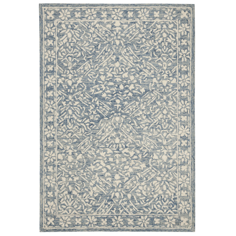 Handmade Blue Floral Wool 3' x 5' Tufted Rug