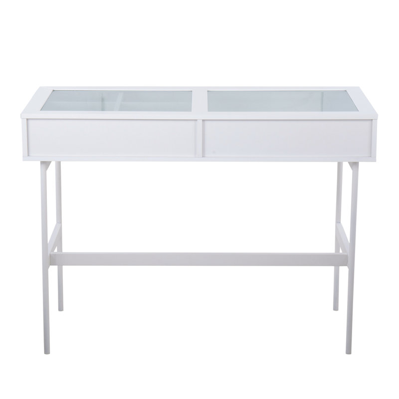 Emery 43.5'' Glass Top Console Table, White
