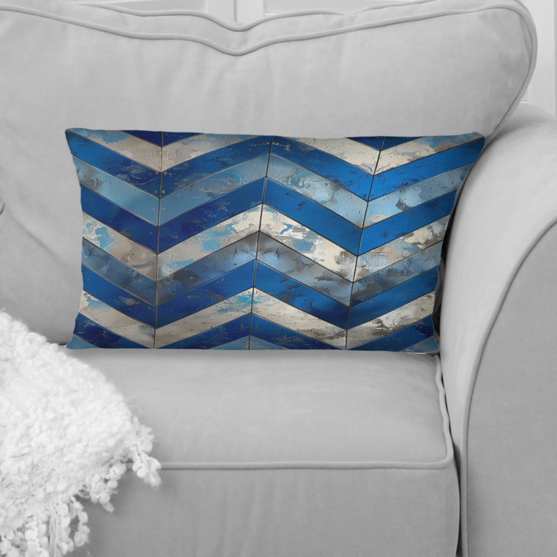 Coussin bleu Midcentury Chevron VI - Midcentury