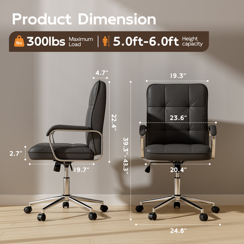 Home Office Desk Chair, Swivel Computer Desk Chair with Wheels and  Arms, Adjustable Height and Tilt, Pink