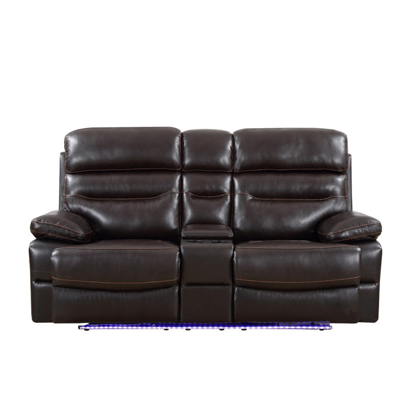 Apollus 78'' Faux Leather Reclining Loveseat, Brown Faux Leather, Manual