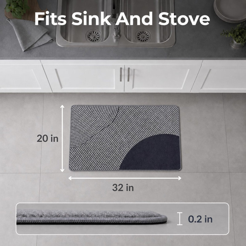 Geometric Kitchen Mat, Gray, 32” H x 20” W