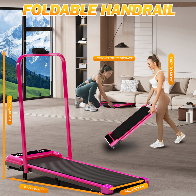 Walking Pad Treadmill with Handle Bar and Adjustable Incline, 3.8HP Portable Electric Treadmills with Wheels for Home, Red