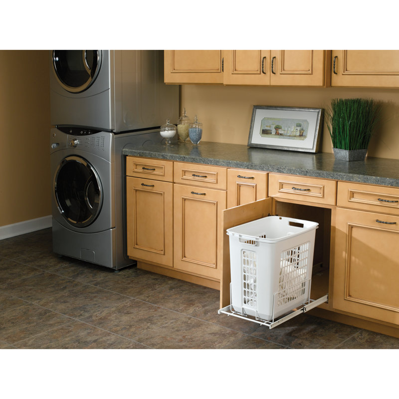 White Polymer Pullout Laundry Hamper with Full Extension Slides