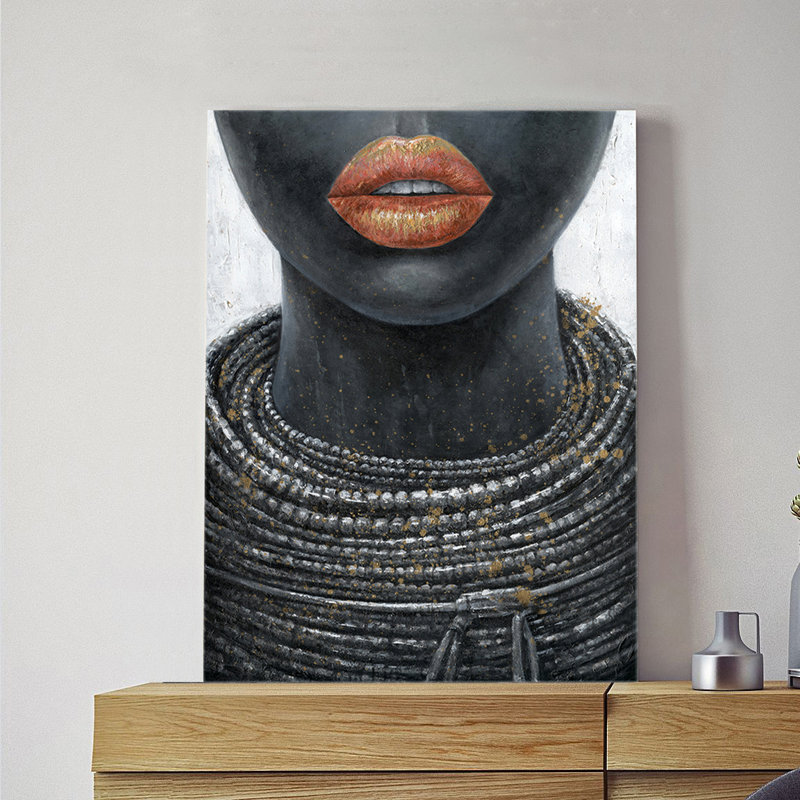 Golden Lips - Wrapped Canvas Painting