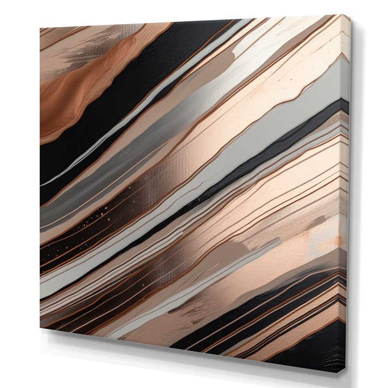 Rosegold embrassant l'essence des lignes VI - impressions sur toile abstraites en marbre, H 24 po x l 24 po x P 1 po