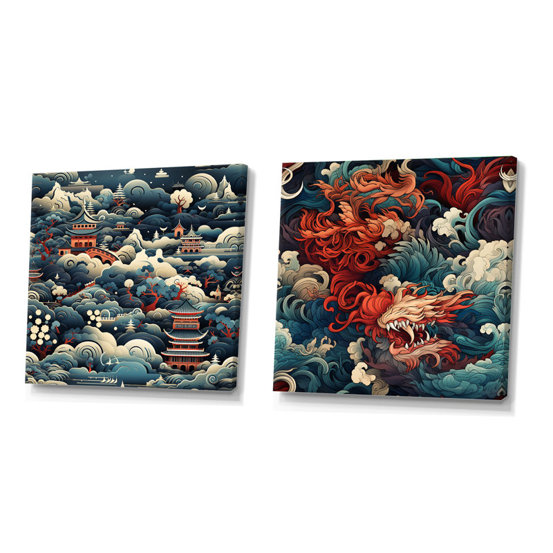 Otwell - Ensemble de 2 collages abstraits carrés, Toile tendue, H 36 po x l 73 po