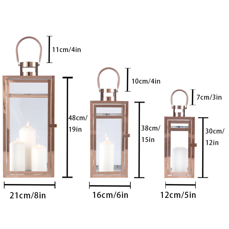 Metal Tabletop Lantern, Rose Gold