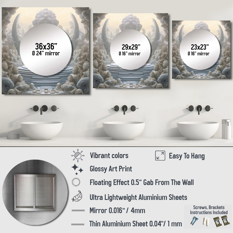 Bouddha blanc, méditation V, miroir carré blanc pour décoration murale, 29 po x 29 po
