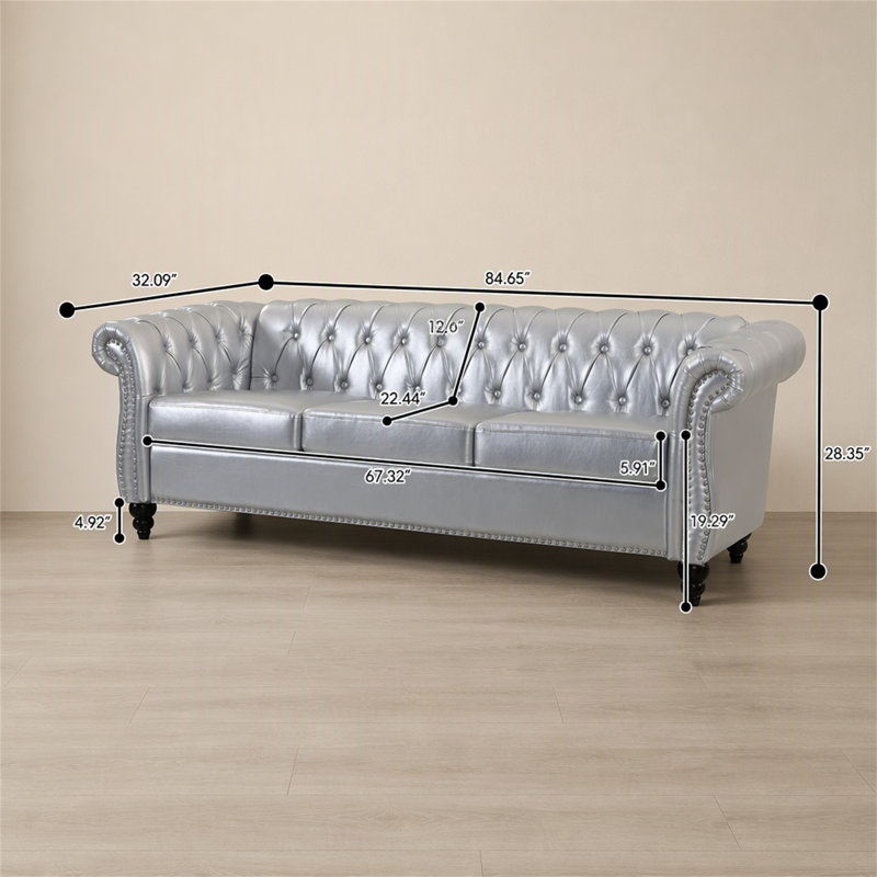 Canapé Chesterfield à accoudoirs roulés 3 places 84,65 po