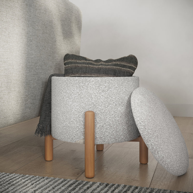 Lavish Home Round Storage Ottoman, Light Gray, Light Gray 