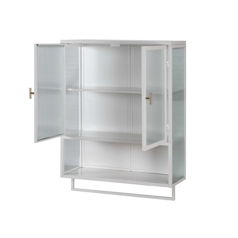 Dalet Modern Two-door Wall Cabinet with Enclosed Storage,Open Shelf and Towel Rack, White