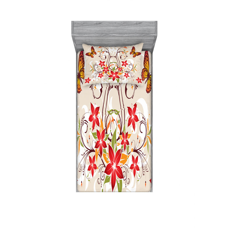 Microfiber Floral Sheet Set, Twin XL Sheet Set with Fitted Sheet