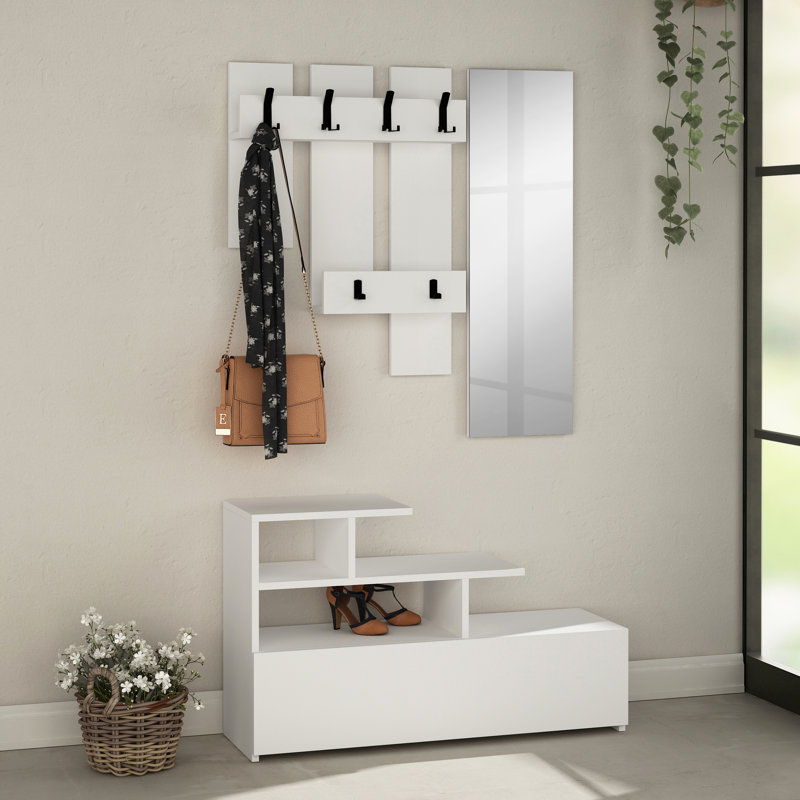 Adison Hall Tree with Shoe Storage, White