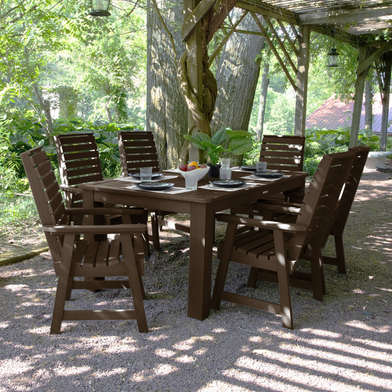 Midwest 6 - Person Patio Dining Set with Rectangular Table, Weathered Acorn, 30" H x 42" W x 72" L