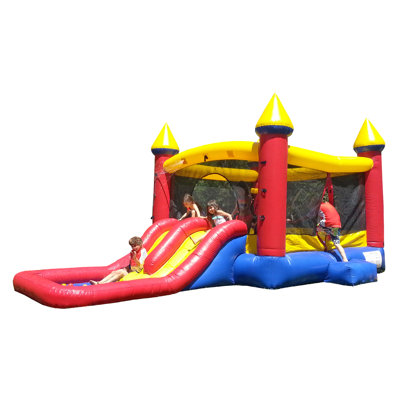 Château gonflable et piscine gonflable JumpOrange Kiddo Red Castle avec piscine pour enfants avec ventilateur