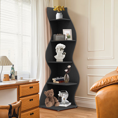 5-Tier Corner Bookshelf Tall Corner Shelf Storage Bookcase for Living Room