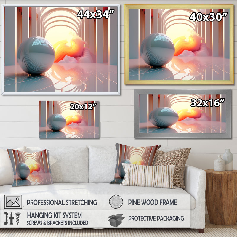 «Futuristic Sphere In Minimal Pink Architecture» sur impression sur toile, H 12 po x l 20 po x P 1 po, Toile tendue