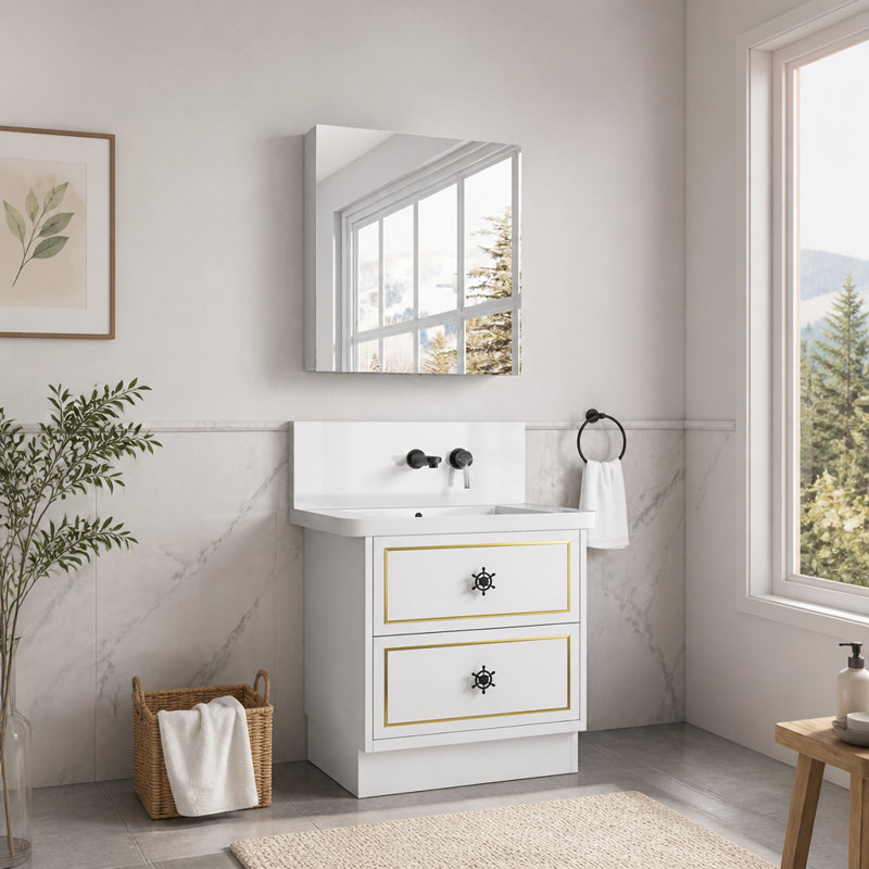 Armoire à pharmacie avec miroir à bords biseautés, porte à ouverture à droite et porte sans cadre l 24 po x H 26 po