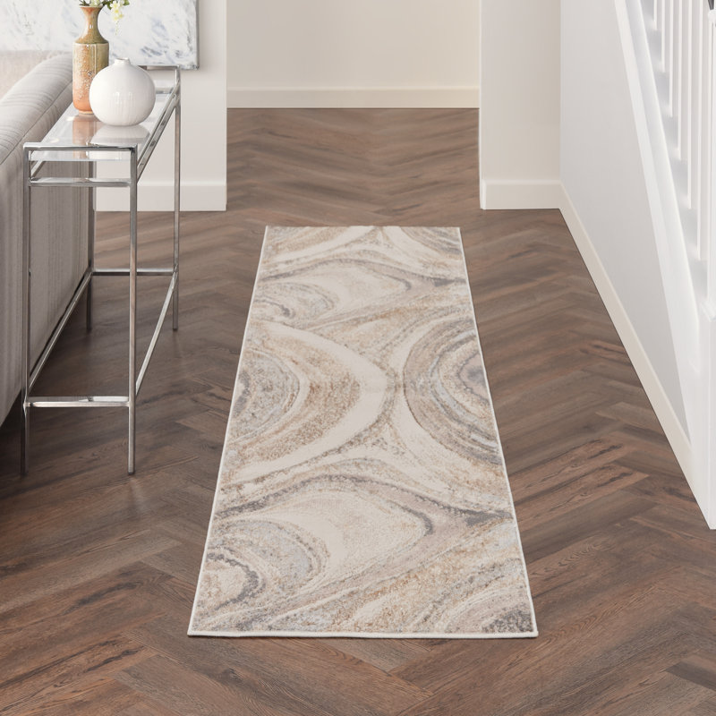 Abstract Machine Woven Area Rug in Cream/Grey, Runner 2'2" x 7'6"