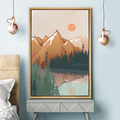 «Pastel SunMountain Forest Lake Nature - Floater Frame», impression sur toile