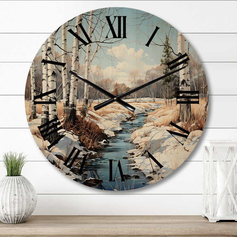 Horloge murale Birch Woods Winter Whispers II, Moyenne